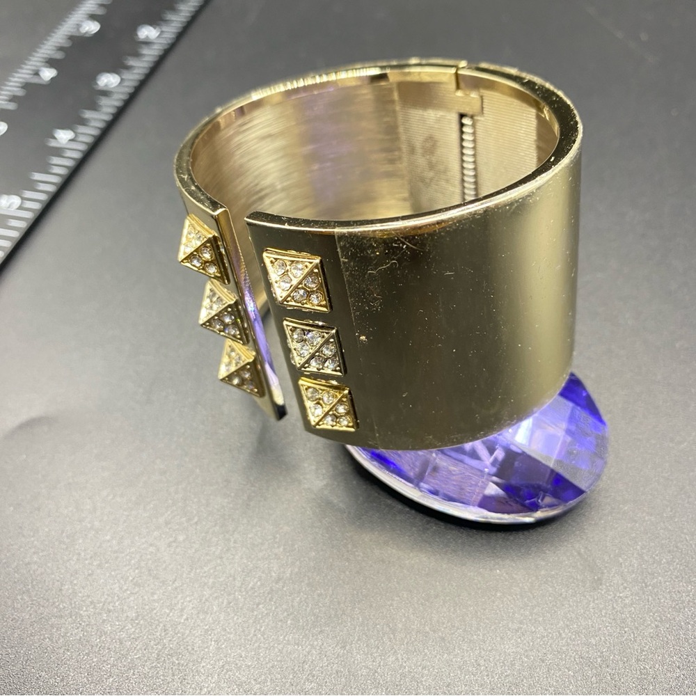 VICTORIA'S SECRET Scandalous Gold Tone Rhinestone Wide Hinged Bracelet Bangle